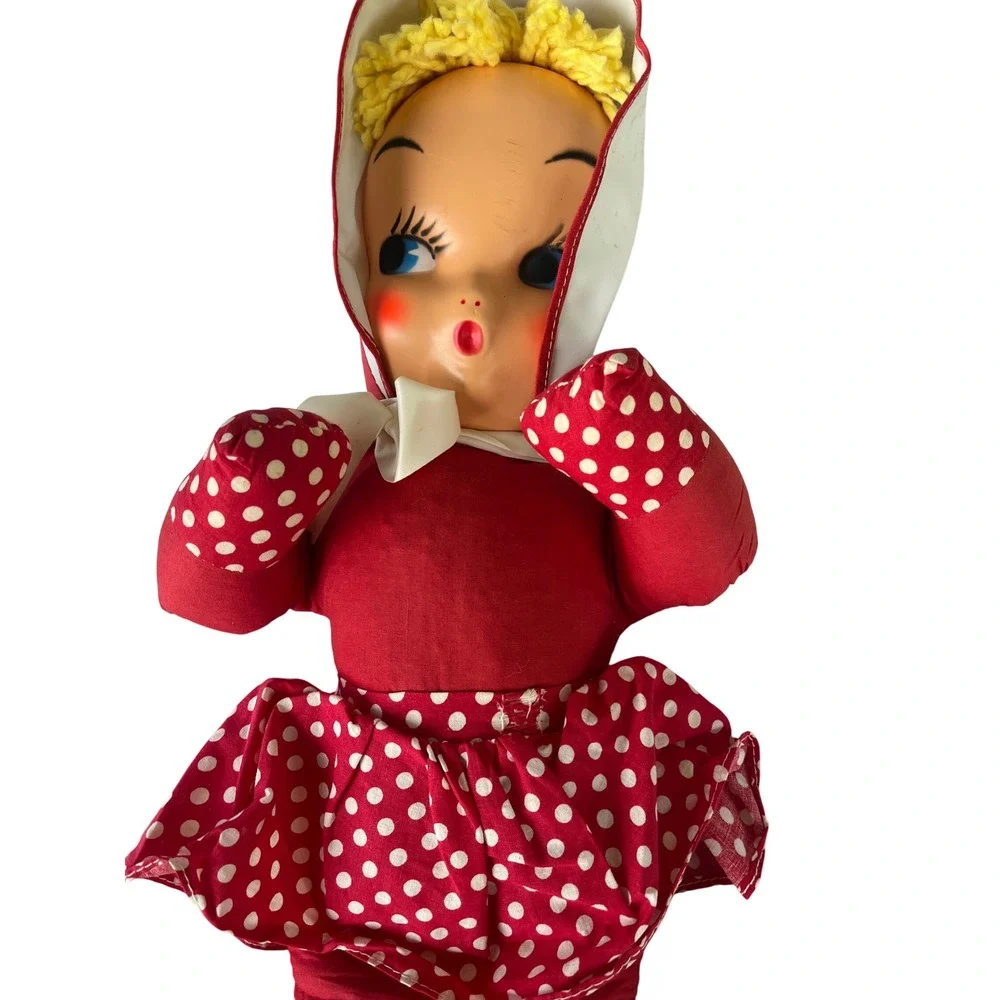 Vintage Christmas Elf  Doll & Toy Inc Red Cloth Doll Vinyl Face Yarn Hair 22in